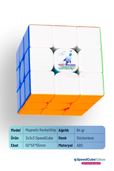 Galery Wood Rocketship 3x3 Profesyonel Manyetik Mıknatıslı Rubik Küp Akıl Küpü Zeka Küpü Speedcube Canlı Renkler - Resim 4