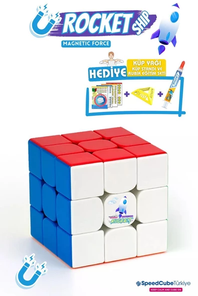 Galery Wood Rocketship 3x3 Profesyonel Manyetik Mıknatıslı Rubik Küp Akıl Küpü Zeka Küpü Speedcube Canlı Renkler