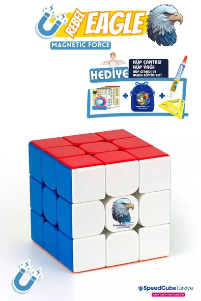 Galery Wood Rebel Eagle 3x3 Profesyonel Manyetik Mıknatıslı Rubik Küp Akıl Küpü Zeka Küpü Speedcube Canlı Renk