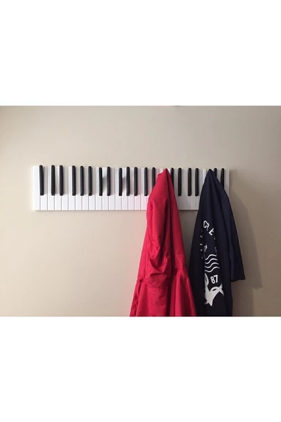 Galery Wood Dekoratif Ahşap 15tuşlu Piyano Elbise Askılık Enstrümantal Çok Amaçlı Duvar Çanta Piano Askı 15x55cm - 7