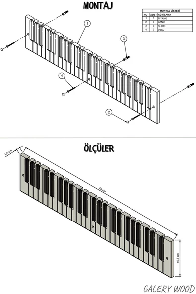 Galery Wood Dekoratif Ahşap 21tuşlu Piyano Elbise Askılık Enstrümantal Çok Amaçlı Çanta Kapı Piano Askı;15x75cm - 8
