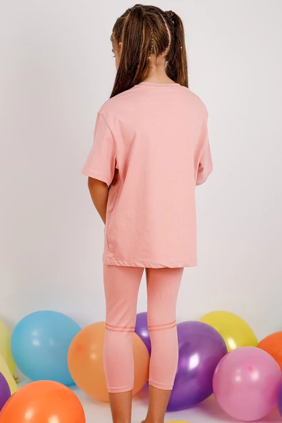 KIZ ÇOCUK TAKIM KAPRİ TAYTLI BASKILI OVERSİZE A84 - 4