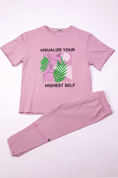 KIZ ÇOCUK TAKIM KAPRİ TAYTLI BASKILI OVERSİZE A84 - 5