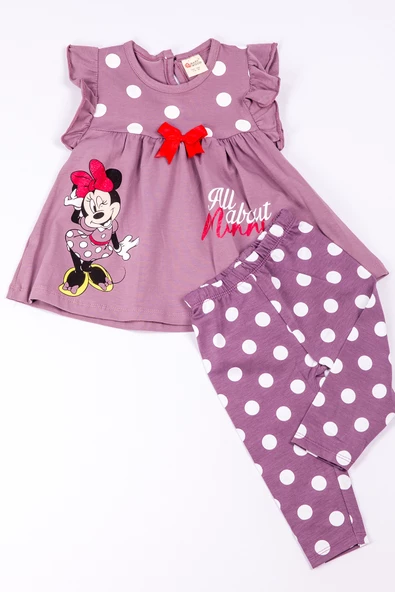 KIZ ÇOCUK TAKIM KAPRİ TAYTLI MİNNİE MOUSE BASKILI PUANTİYELİ B6 - 3