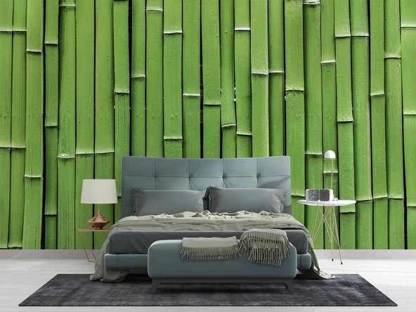 3 Boyutlu Yeşil Bambu Temalı Duvar Kağıdı - Resim 2