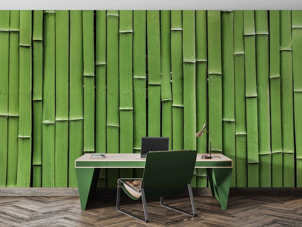 3 Boyutlu Yeşil Bambu Temalı Duvar Kağıdı - Resim 4
