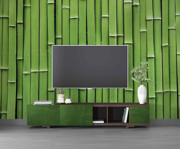 3 Boyutlu Yeşil Bambu Temalı Duvar Kağıdı - Resim 3