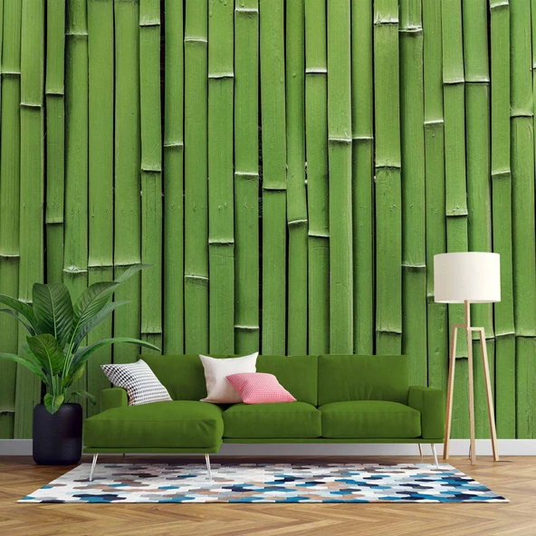 3 Boyutlu Yeşil Bambu Temalı Duvar Kağıdı ürün görseli