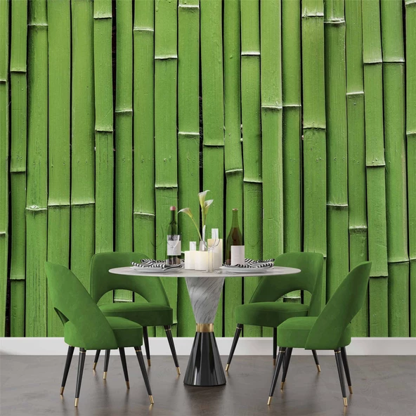 3 Boyutlu Yeşil Bambu Temalı Duvar Kağıdı - Resim 5