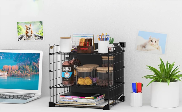 Aparatlı 3 Katlı Çelik Duvar Rafı - Dayanıklı ve Ayarlanabilir Tel Tasarım