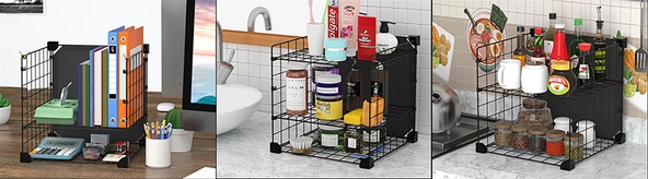 Aparatlı 3 Katlı Çelik Duvar Rafı - Dayanıklı ve Ayarlanabilir Tel Tasarım - 4