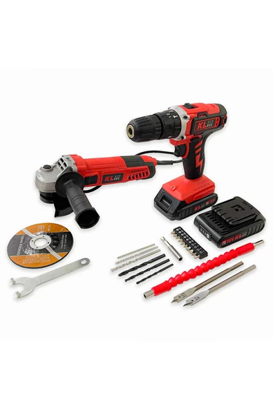 Kl Eco 18v/1.5 Ah Çift Akülü Darbeli Matkap + 750w Avuç Taşlama + 23 Parça Aksesuar - 3