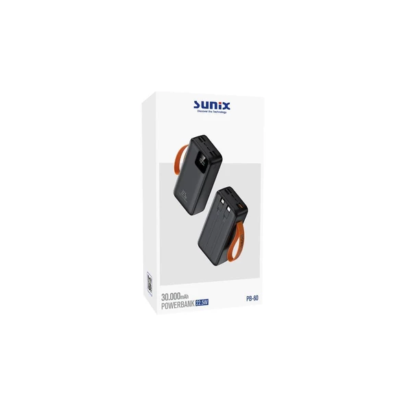 Sunix 30.000 Mah 22,5W Kendinden Kablolu Taşınabilir Powerbank Siyah PB-60 - 3