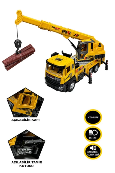 Dayanıklı ve Gerçekçi Tasarım: 1:28 Metal Kule Vinç Oyuncağı Sesli Işıklı Çek Bırak - 2
