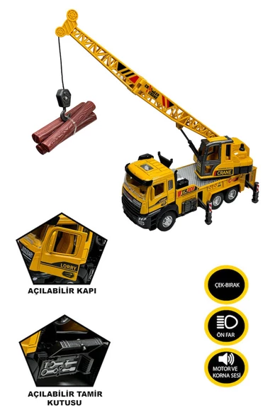 Dayanıklı ve Gerçekçi Tasarım: 1:28 Metal Kule Vinç Oyuncağı Sesli Işıklı Çek Bırak - 5