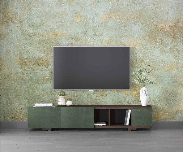 Eskitme Yeşil Duvar Temalı Duvar Kağıdı - Resim 3