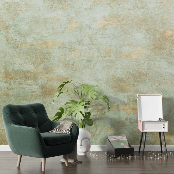 Eskitme Yeşil Duvar Temalı Duvar Kağıdı - Resim 6