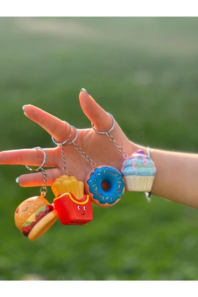 Pofuduk Anahtarlık Donut - Hamburger - Patates - Kek Anahtarlık Dörtlü 4'lü Set - 2