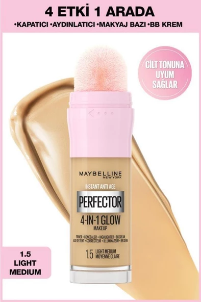 Maybelline New York Instant Perfector Glow 4 Etki 1 Arada Fondöten- 1.5 Light Medium 20 Ml