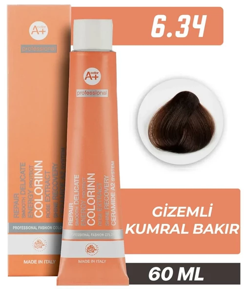 Colorinn Professional Tüp Saç Boyası 6.34 Gizemli Kumral Bakır 60 ml