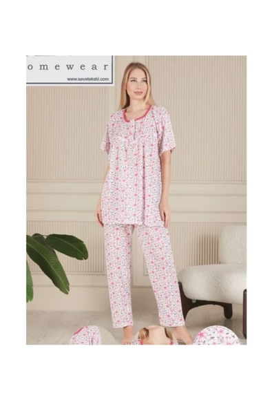 Anne Pijama Takımı Büyük Beden Kısa Kollu Pamuklu Kumaş L XL 2XL 3XL