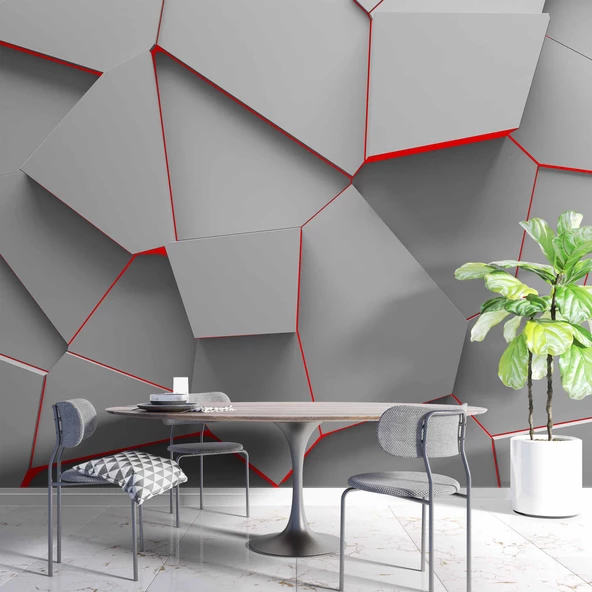 3 Boyutlu Geometrik Kabartma Görünümlü Duvar Kağıdı - 5