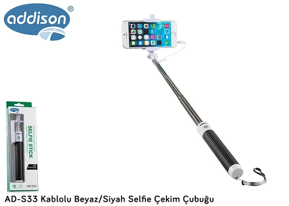 Selfie Çubuğu Kablolu Addison AD-S33 Siyah