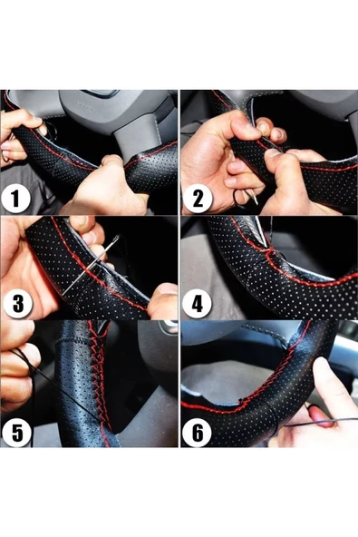ucuzdukkan28 Seat Toledo Dikme Direksiyon Kılıfı Ipli Ve Iğneli Kırmızı - 3