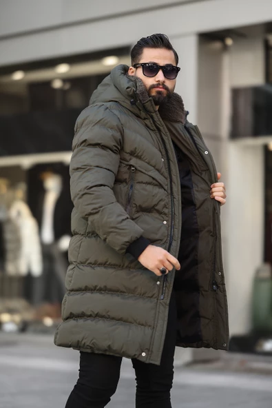Kapüşonlu Uzun Erkek Şişme Mont 1150 - 11