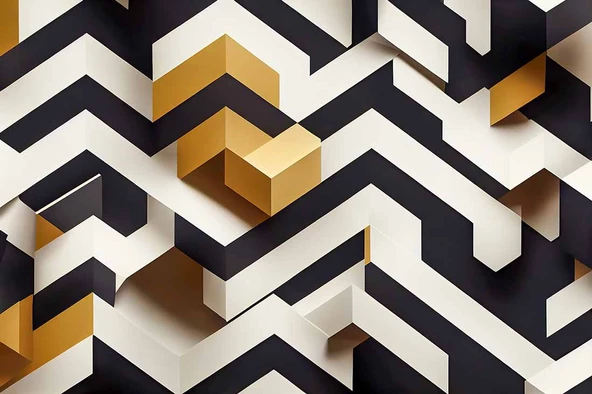 3 Boyutlu Siyah Beyaz Altın Temalı Duvar Kağıdı - Resim 7