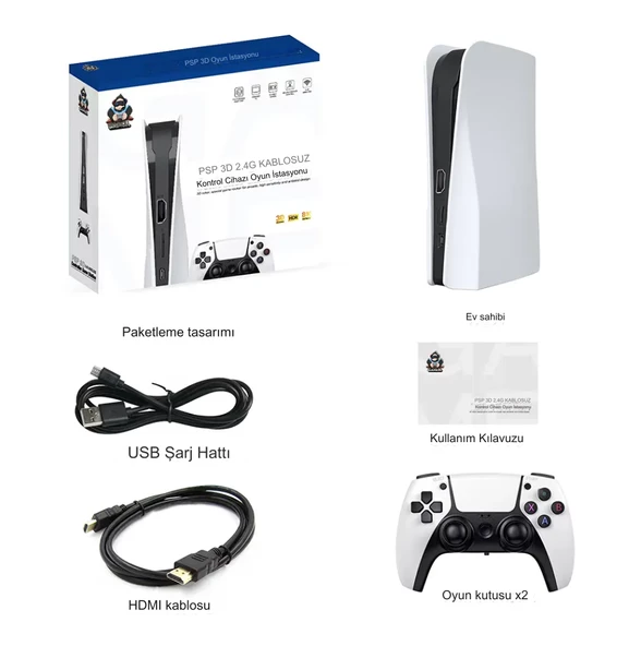 HD Çıkış Retro Klasik Oyun Konsolu Kablosuz Denetleyici Oyun İstasyonu PS5 tarzı 3D 4K 128 GB Hediye - 5