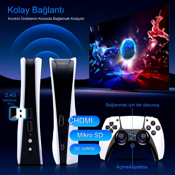 HD Çıkış Retro Klasik Oyun Konsolu Kablosuz Denetleyici Oyun İstasyonu PS5 tarzı 3D 4K 128 GB Hediye - 3