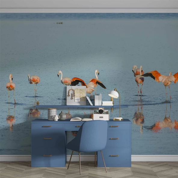 Deniz ve Flamingo Temalı Duvar Kağıdı - 4