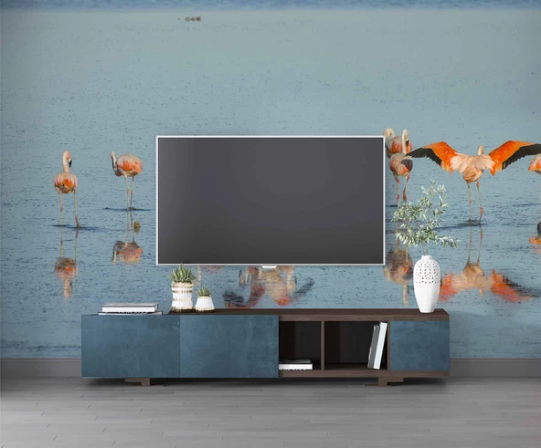 Deniz ve Flamingo Temalı Duvar Kağıdı - 3