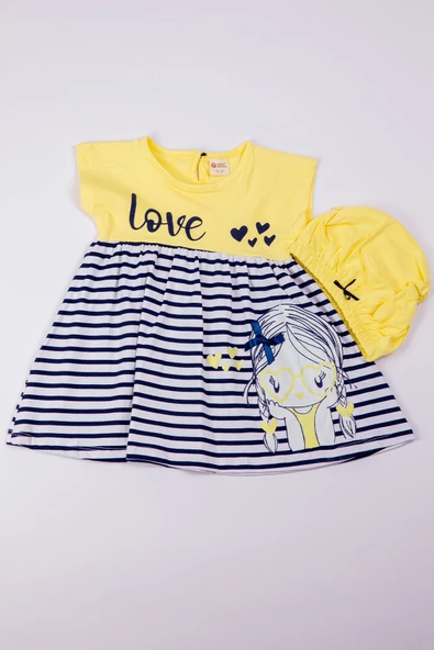 KIZ ÇOCUK ELBİSE ÇİZGİLİ BASKILI B7 - 3