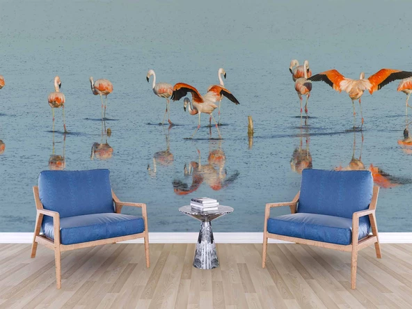Deniz ve Flamingo Temalı Duvar Kağıdı - 6