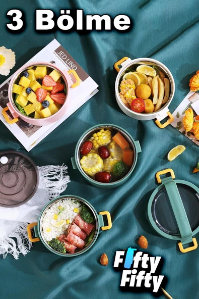 Vagonlife Lunch Box 3 Katlı Büyük Boy 1800 ML Ofis-Okul İçin Yeni Nesil Sefer Tası-FFLBOX3KAT1800ML - 12