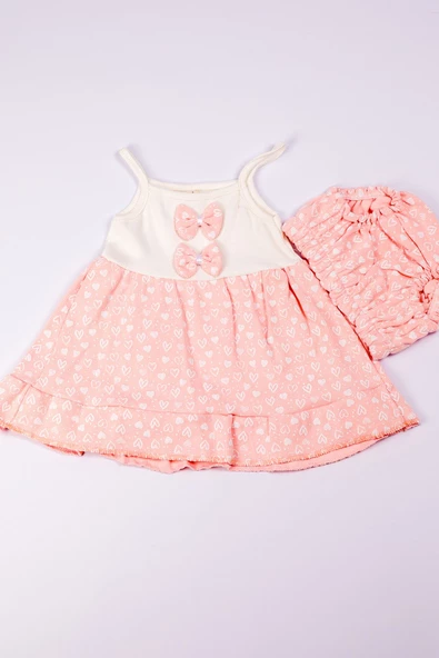 KIZ BEBEK ELBİSE KALP BASKILI FİYONKLU B12 - 5