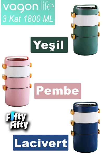 Vagonlife Lunch Box 3 Katlı Büyük Boy 1800 ML Ofis-Okul İçin Yeni Nesil Sefer Tası-FFLBOX3KAT1800ML - 4