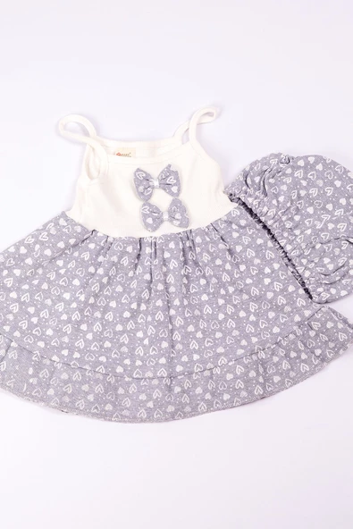 KIZ BEBEK ELBİSE KALP BASKILI FİYONKLU B12