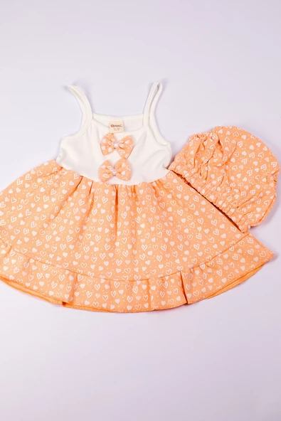 KIZ BEBEK ELBİSE KALP BASKILI FİYONKLU B12 - 3