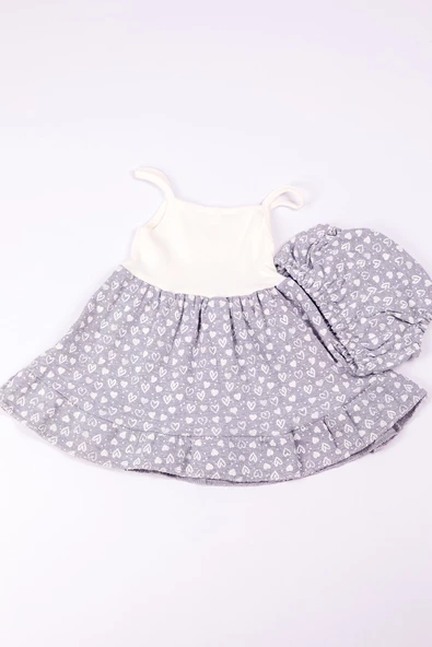KIZ BEBEK ELBİSE KALP BASKILI FİYONKLU B12 - 2