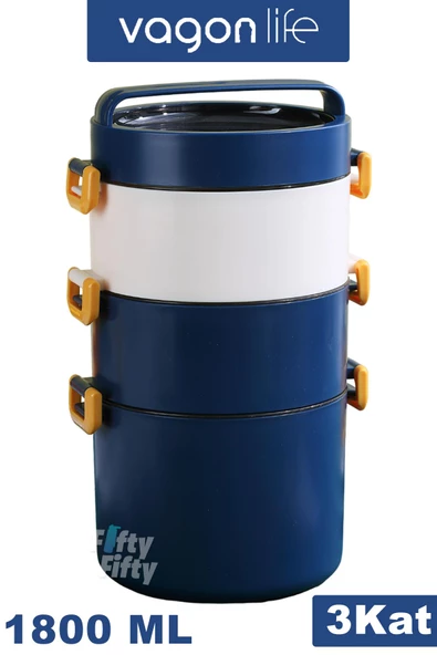 Vagonlife Lunch Box 3 Katlı Büyük Boy 1800 ML Ofis-Okul İçin Yeni Nesil Sefer Tası-FFLBOX3KAT1800ML - 2