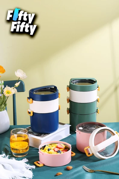 Vagonlife Lunch Box 3 Katlı Büyük Boy 1800 ML Ofis-Okul İçin Yeni Nesil Sefer Tası-FFLBOX3KAT1800ML - 7