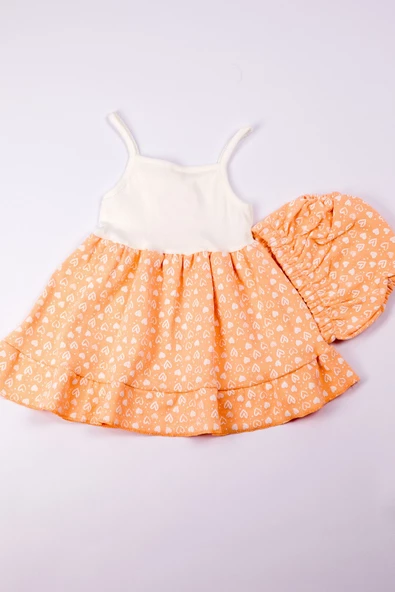 KIZ BEBEK ELBİSE KALP BASKILI FİYONKLU B12 - 4