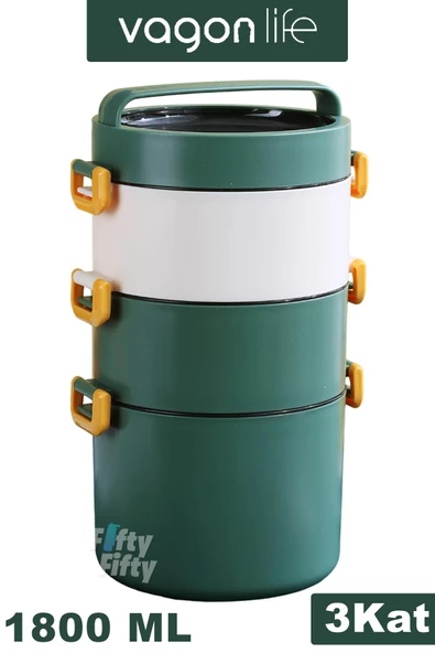 Vagonlife Lunch Box 3 Katlı Büyük Boy 1800 ML Ofis-Okul İçin Yeni Nesil Sefer Tası-FFLBOX3KAT1800ML - 9