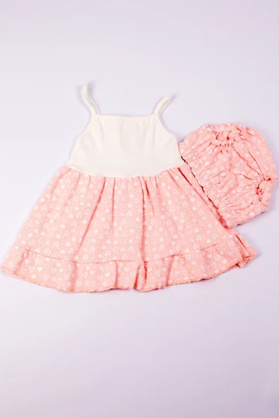 KIZ BEBEK ELBİSE KALP BASKILI FİYONKLU B12 - 6