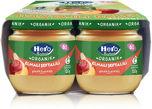 Hero Baby Kavanoz Maması 120GR Avantaj Pk (36 Lı Set) Elmalı Şeftalili (9PK*4)