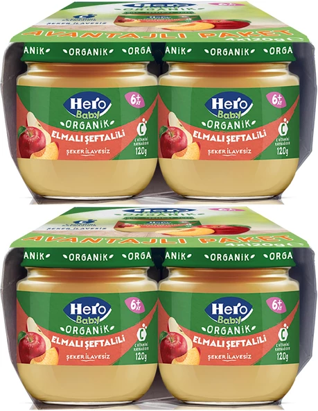 Hero Baby Kavanoz Maması 120GR Avantaj Pk (8 Li Set) Elmalı Şeftalili (2PK*4)