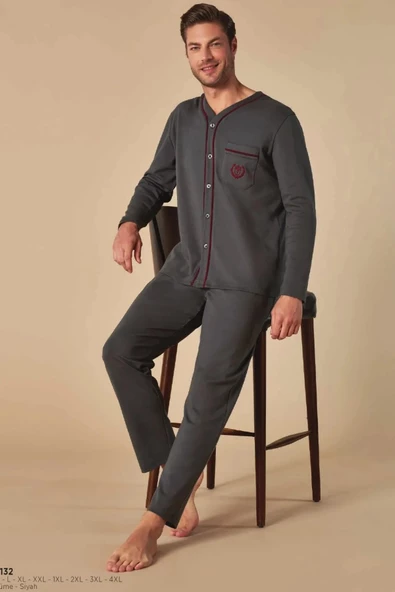 Feyza Erkek Boydan Düğmeli Battal Pijama Takım 5132 - 4